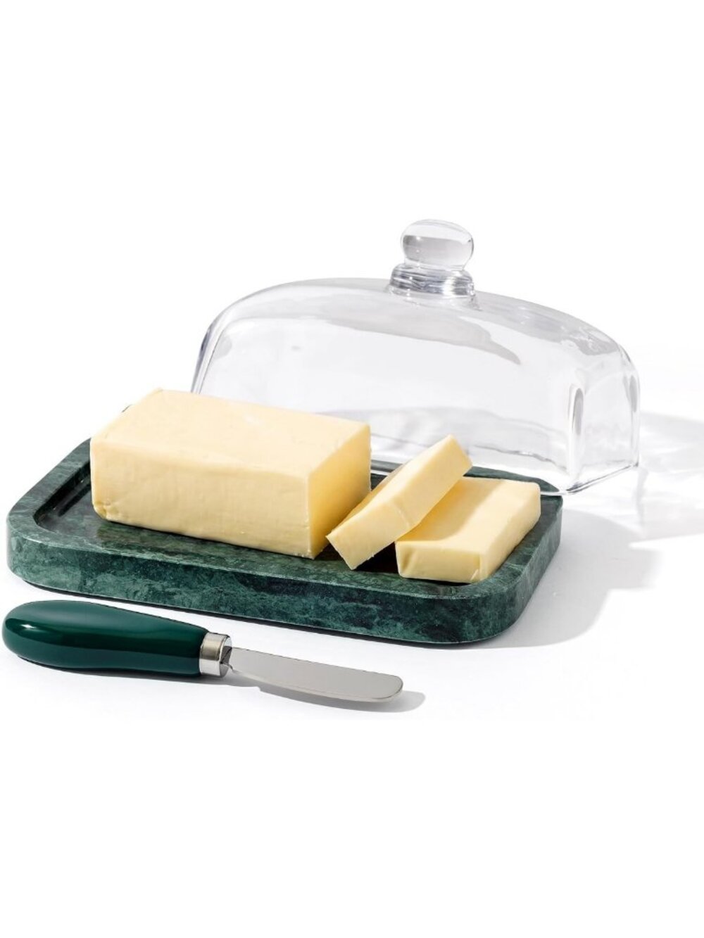 Elegant Natural Marble Butter Dish with Lid & Knife - Keeps Butter Fresh